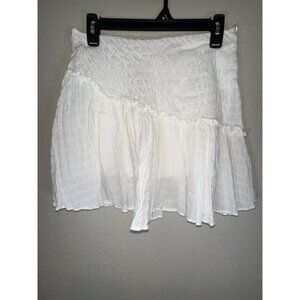 White Mi Ami Tiered Asymmetrical Ruffle Crepe Mini Skirt Women's Medium Spring S